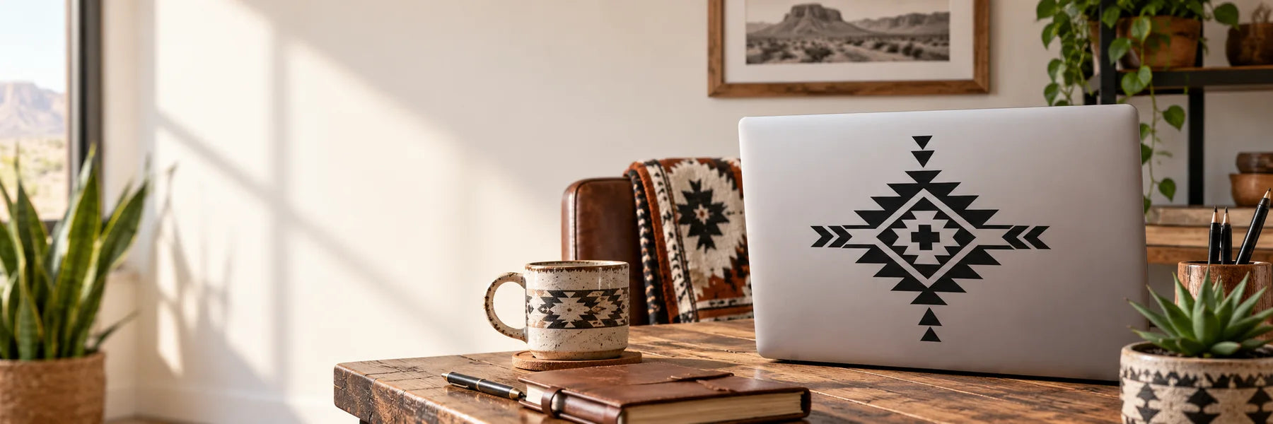 Illustrative Native American Pattern Decals vinyl application in a realistic panoramic lifestyle scene.