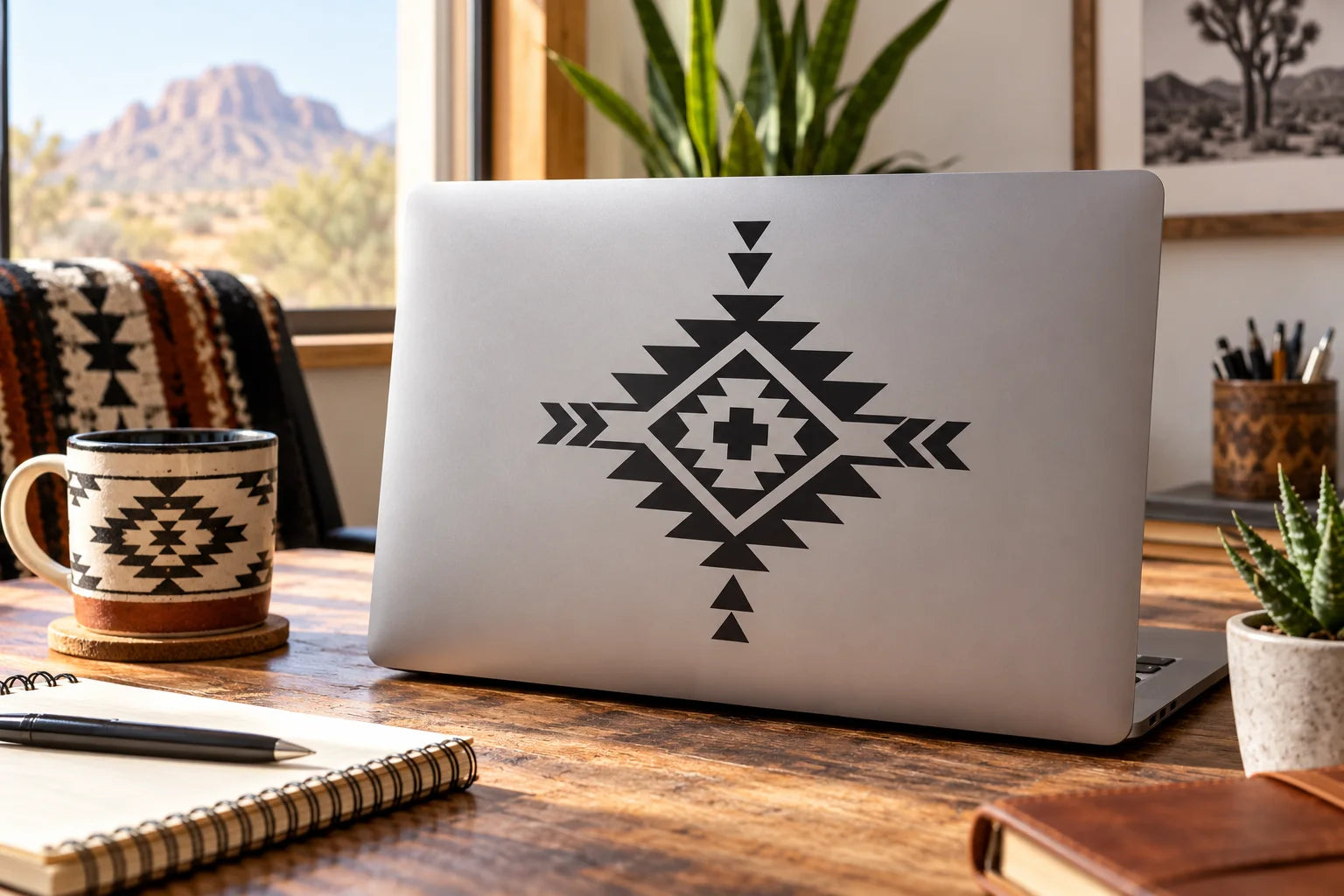 Illustrative Native American Pattern Decals vinyl application in a realistic separate close-up lifestyle scene.