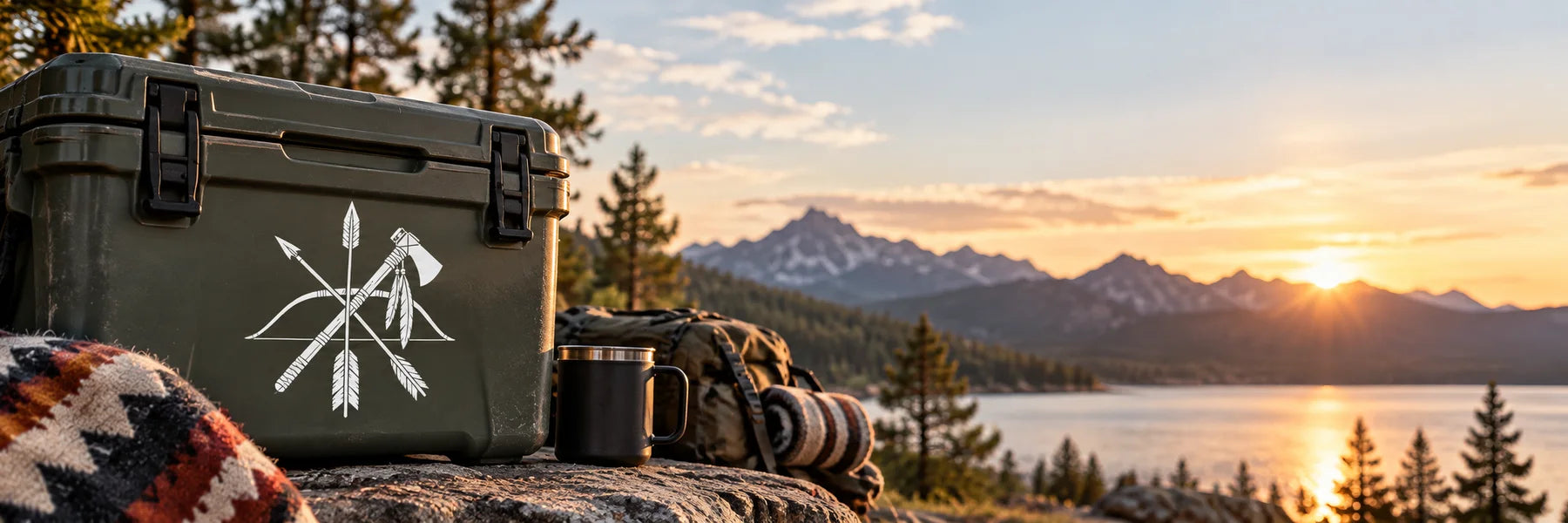 Illustrative Native American Weapon Decals vinyl application in a realistic panoramic lifestyle scene.