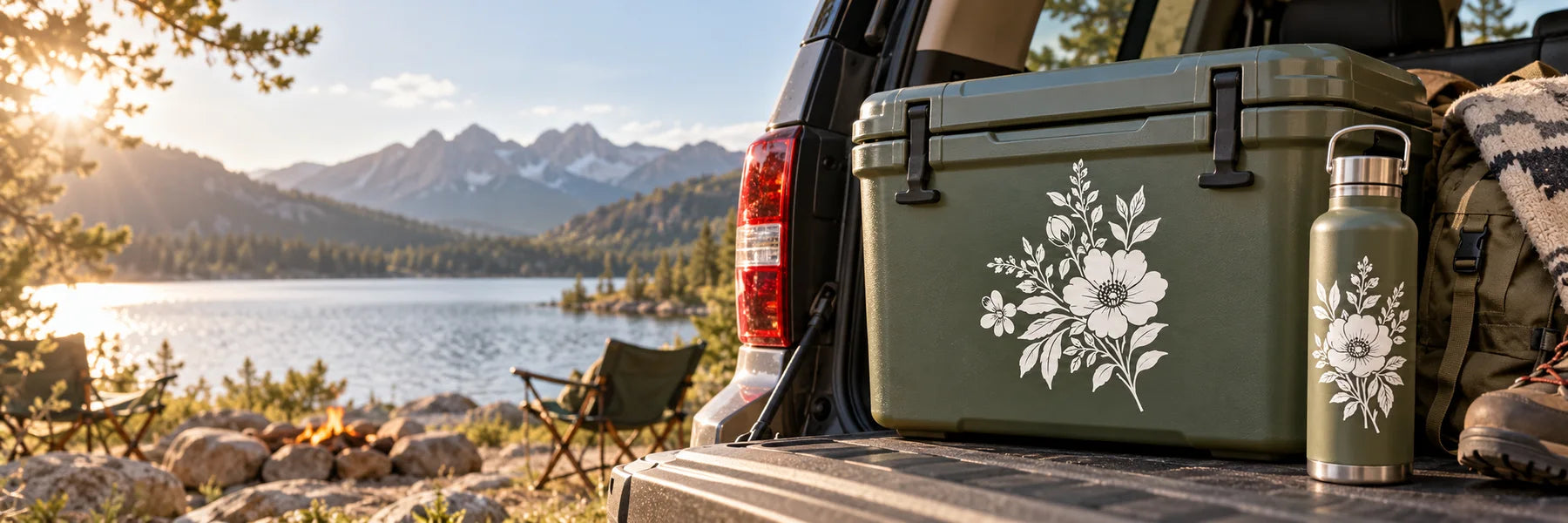Illustrative Flower Decals vinyl application in a realistic panoramic lifestyle scene.