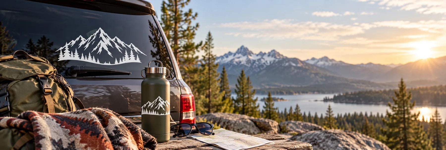 Illustrative Mountain Decals vinyl application in a realistic panoramic lifestyle scene.