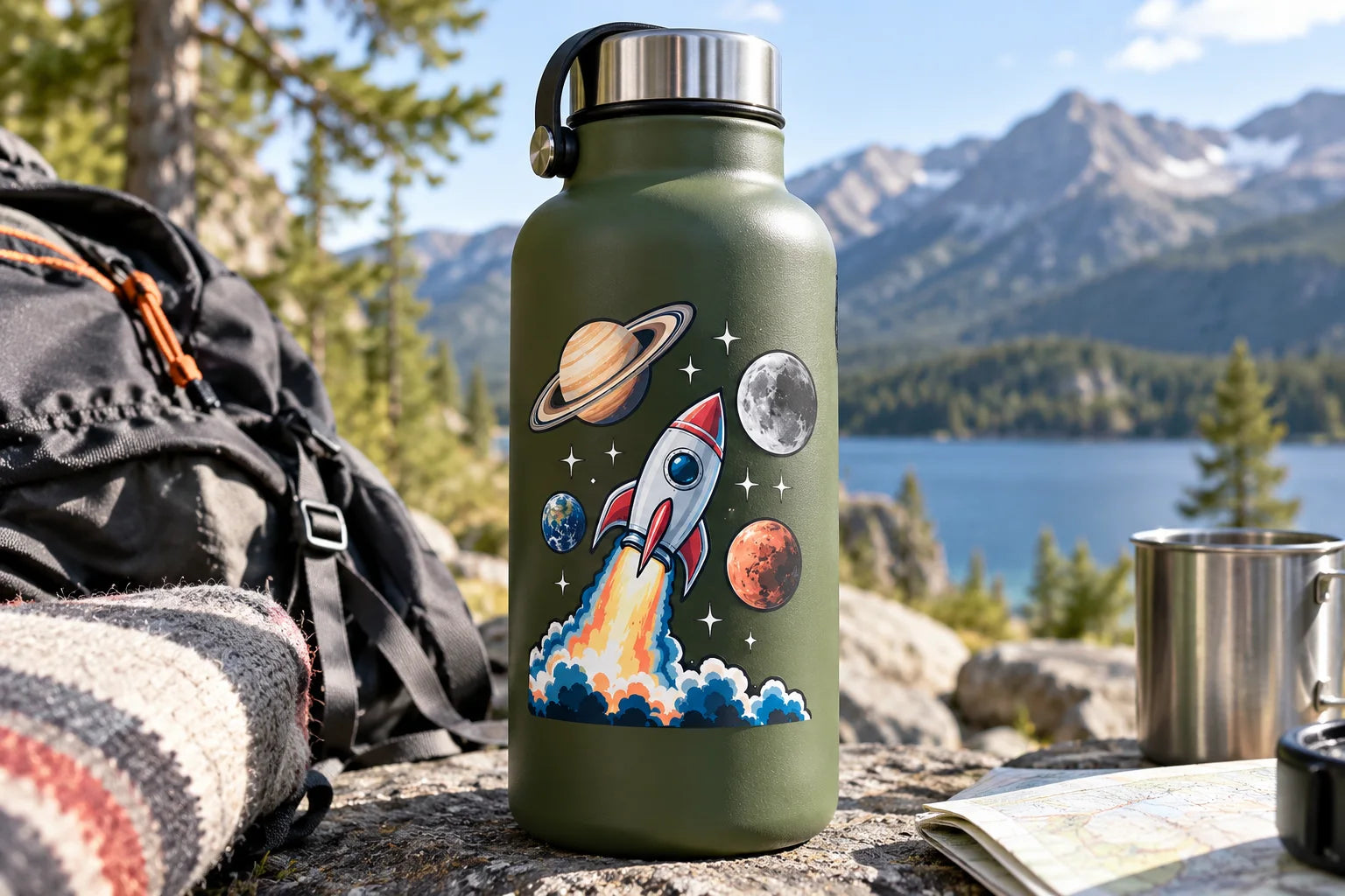 Illustrative Space Decals and Stickers vinyl application in a realistic separate close-up lifestyle scene.
