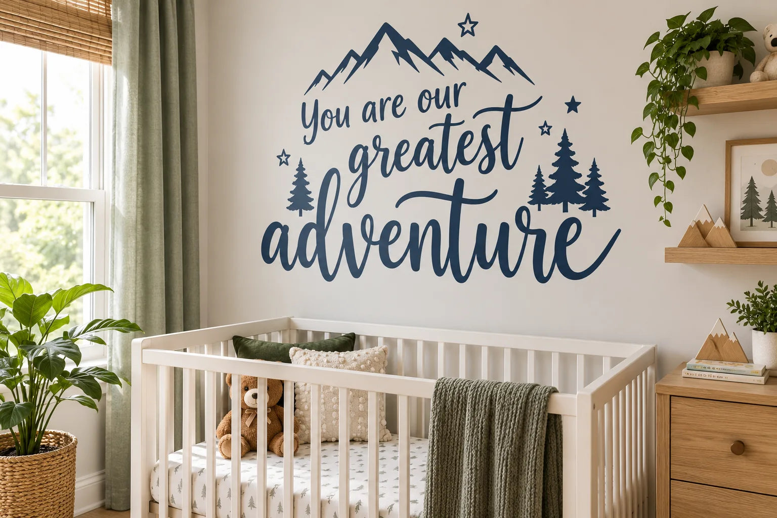 Illustrative Nursery Quote Decals vinyl application in a realistic separate close-up lifestyle scene.