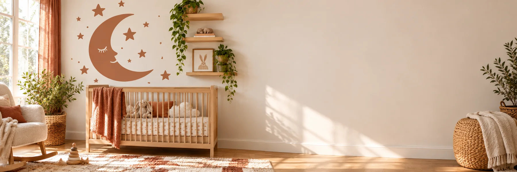 Illustrative Nursery Room Decals vinyl application in a realistic panoramic lifestyle scene.