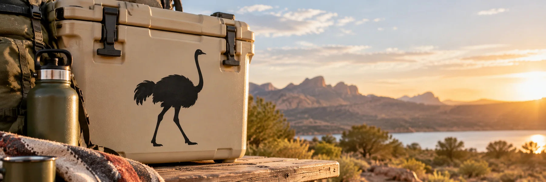 Illustrative Ostrich Decals vinyl application in a realistic panoramic lifestyle scene.