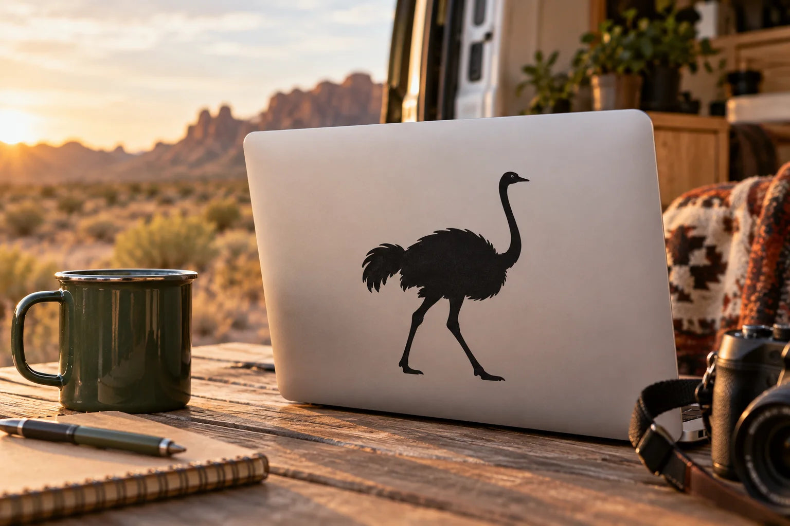 Illustrative Ostrich Decals vinyl application in a realistic separate close-up lifestyle scene.