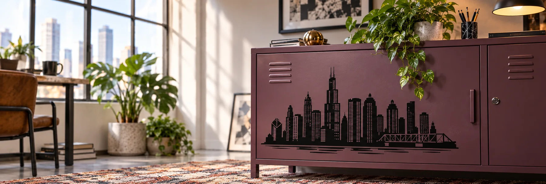Illustrative Other Building Decals vinyl application in a realistic panoramic lifestyle scene.