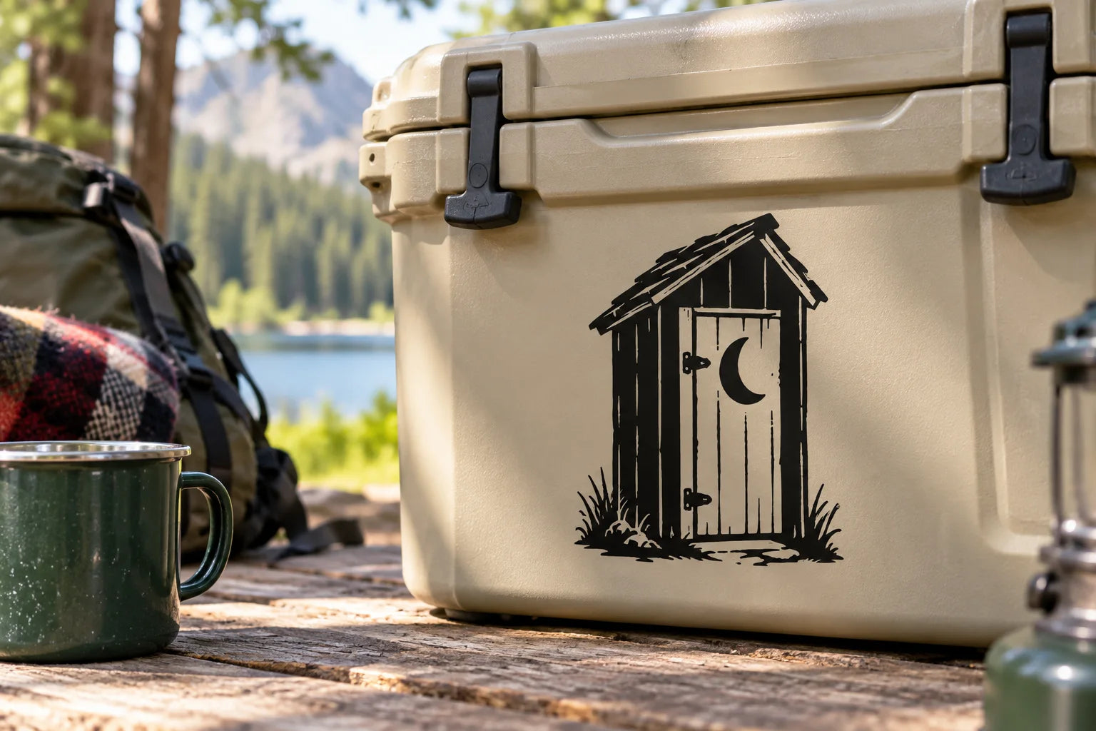 Illustrative Outhouse Decals vinyl application in a realistic separate close-up lifestyle scene.