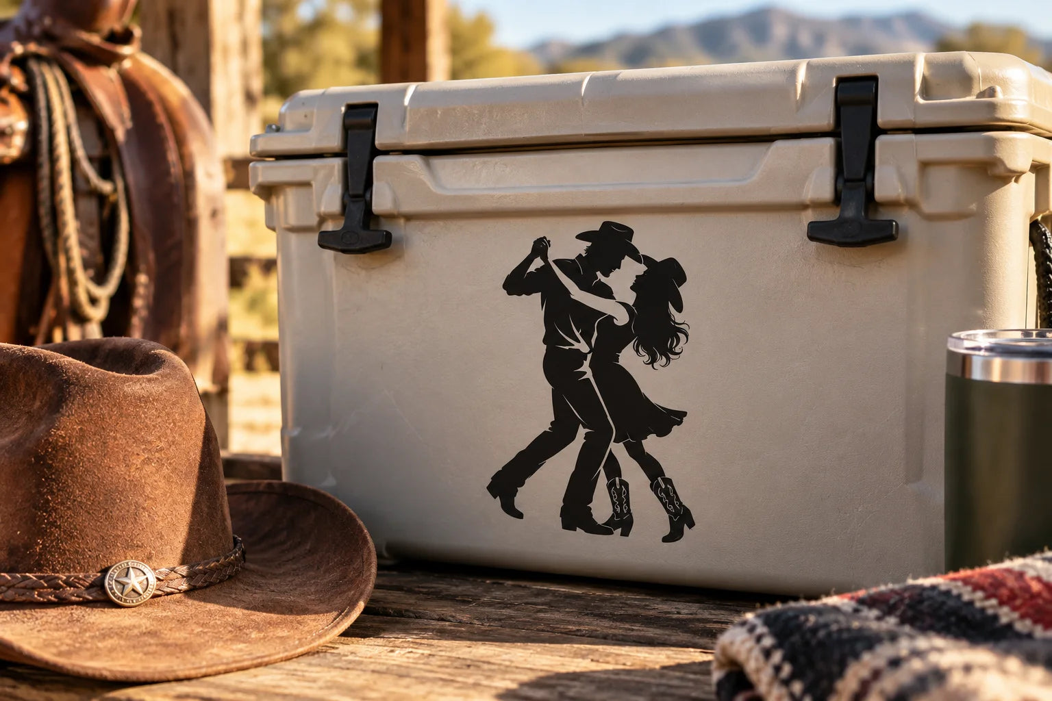 Illustrative Cowboy Love Decals vinyl application in a realistic separate close-up lifestyle scene.