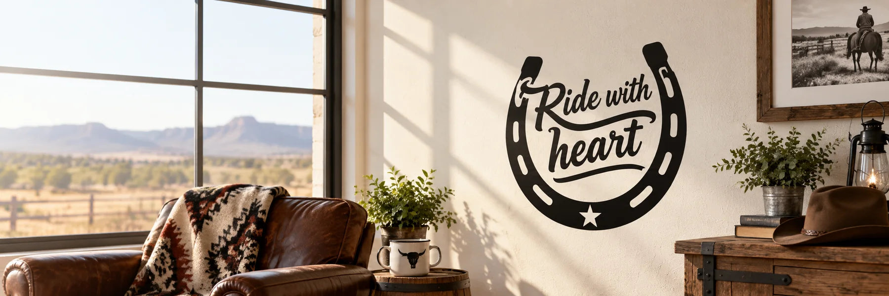 Illustrative Cowboy Quote Decals vinyl application in a realistic panoramic lifestyle scene.