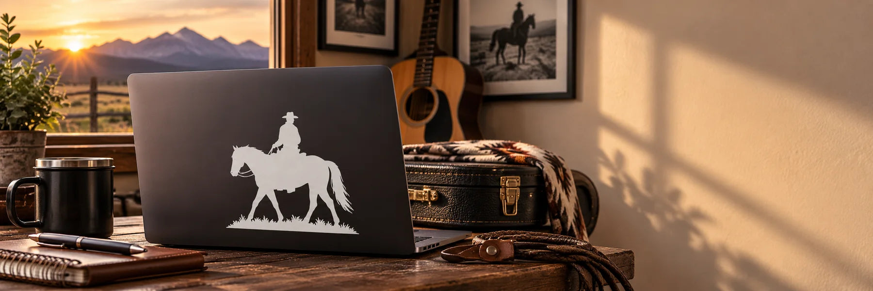 Illustrative Cowboy Decals vinyl application in a realistic panoramic lifestyle scene.