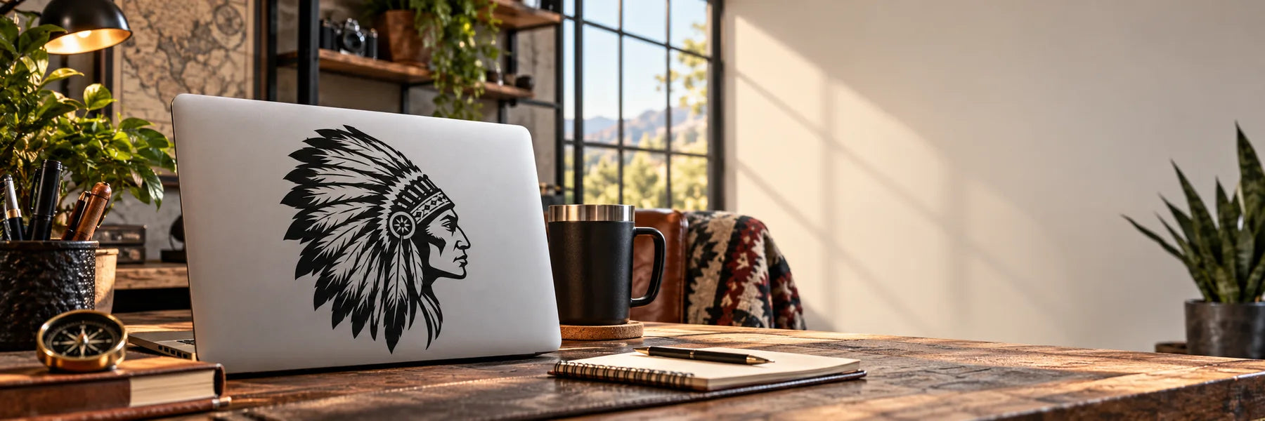 Illustrative Indian Decals vinyl application in a realistic panoramic lifestyle scene.