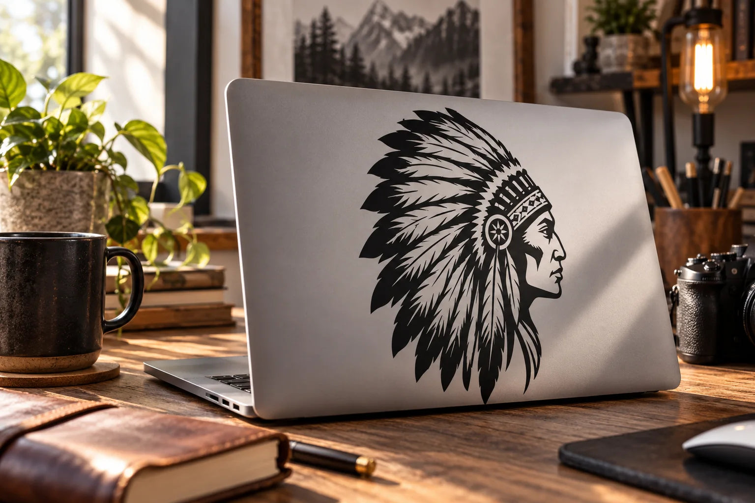 Illustrative Indian Decals vinyl application in a realistic separate close-up lifestyle scene.