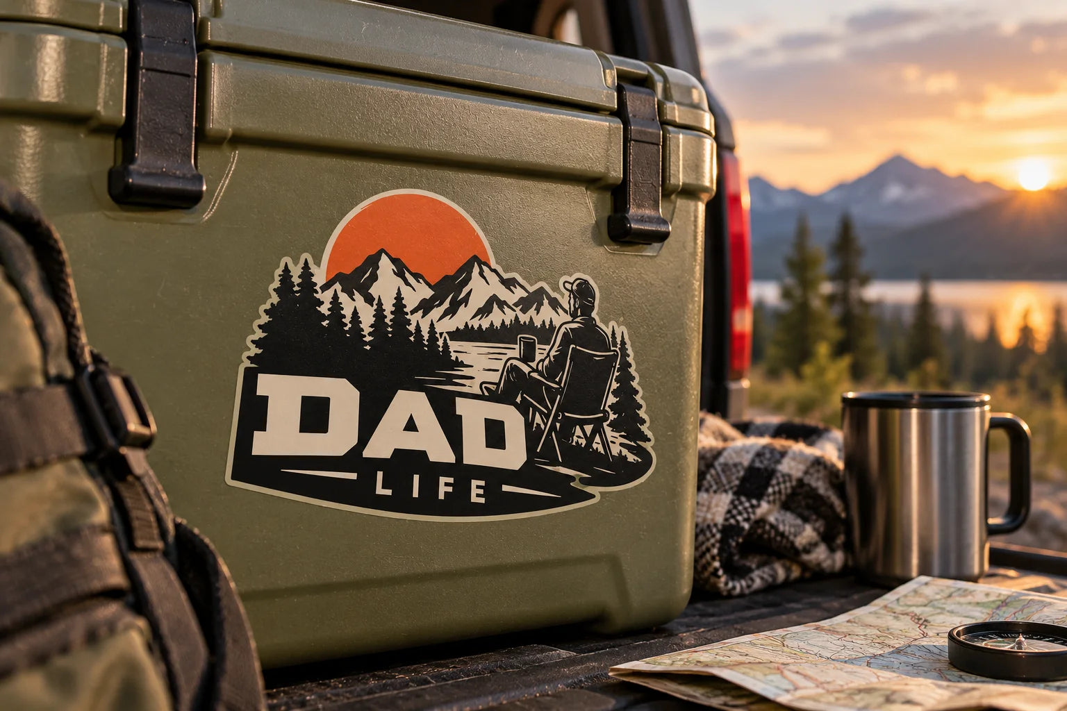Illustrative Dad Decals vinyl application in a realistic separate close-up lifestyle scene.