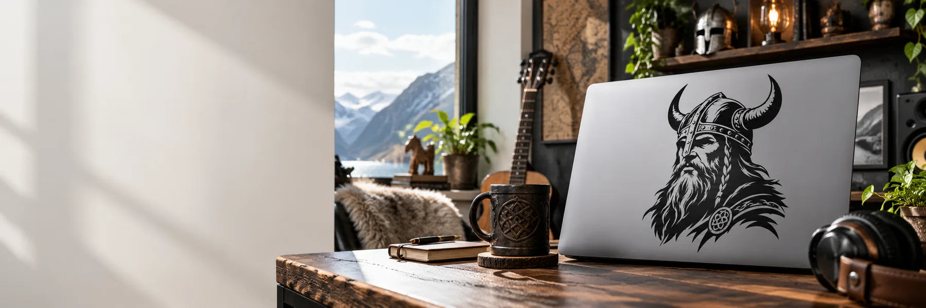 Illustrative Viking Decals vinyl application in a realistic panoramic lifestyle scene.