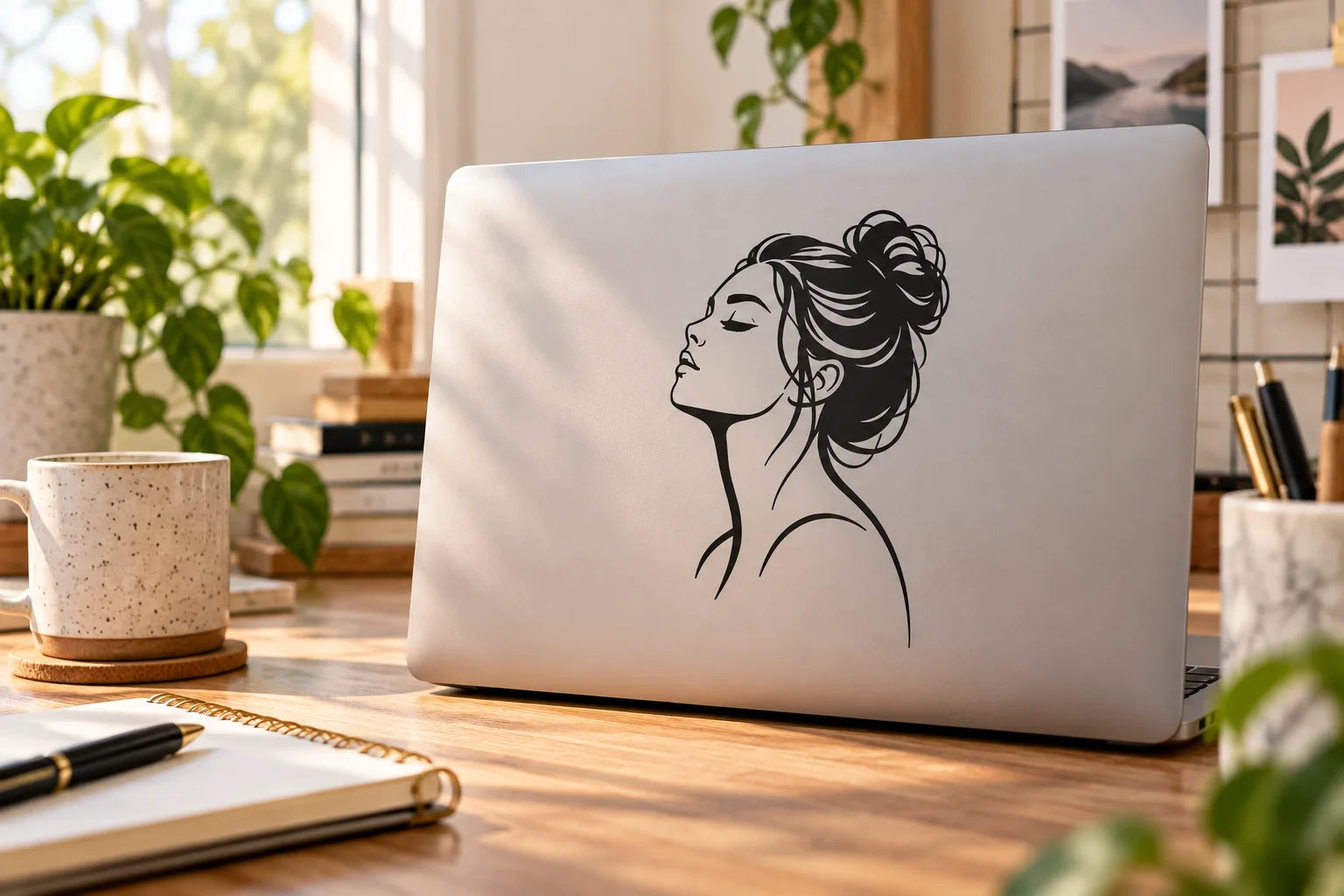 Illustrative Women Decals vinyl application in a realistic separate close-up lifestyle scene.
