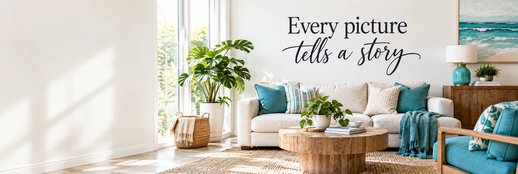 Illustrative Photo Quote Decals vinyl application in a realistic panoramic lifestyle scene.