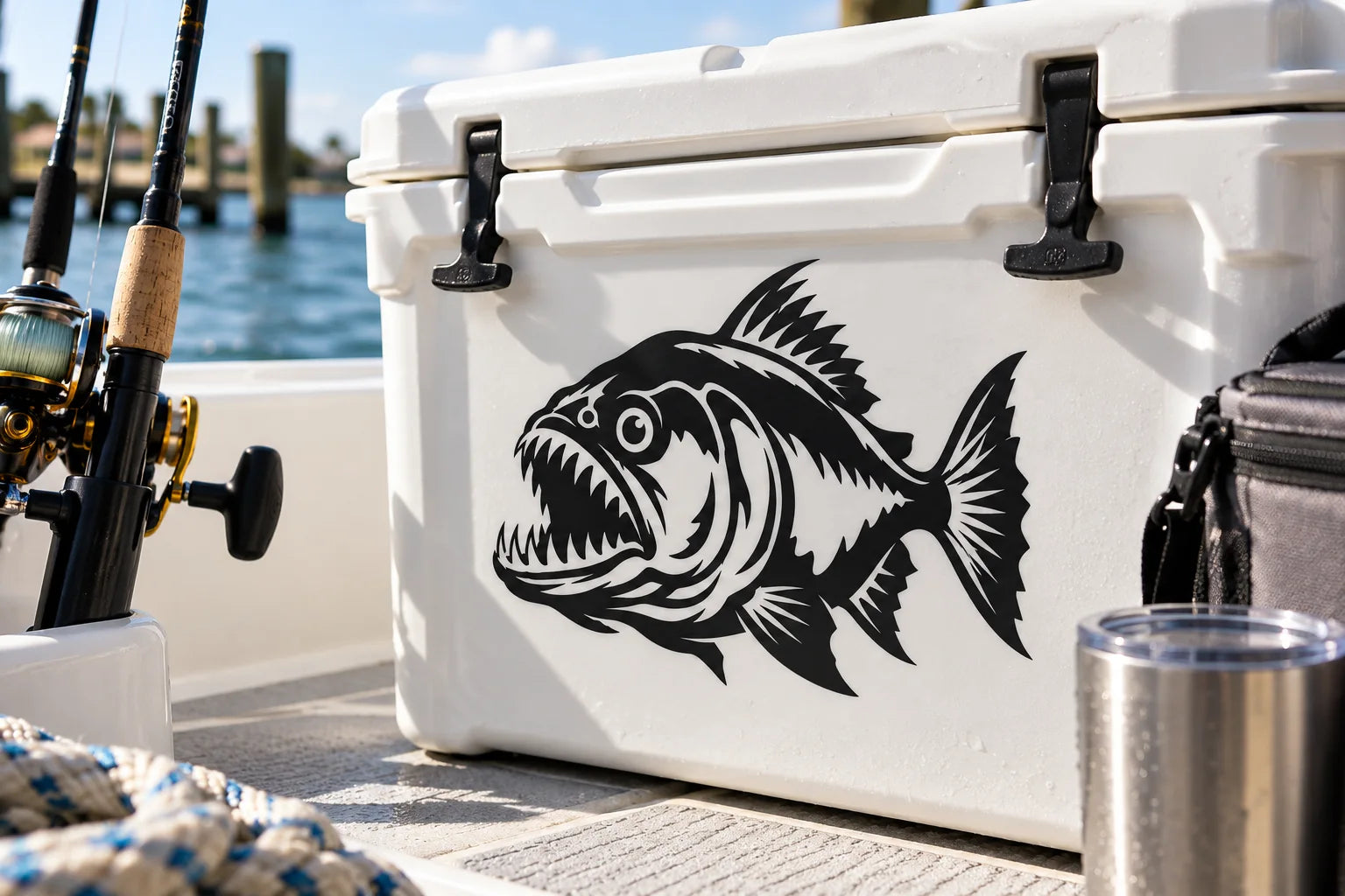Illustrative Piranha Decals vinyl application in a realistic separate close-up lifestyle scene.
