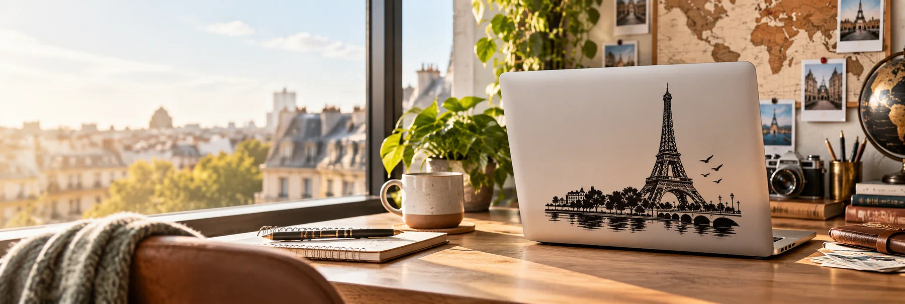 Illustrative Famous Landmark Decals vinyl application in a realistic panoramic lifestyle scene.