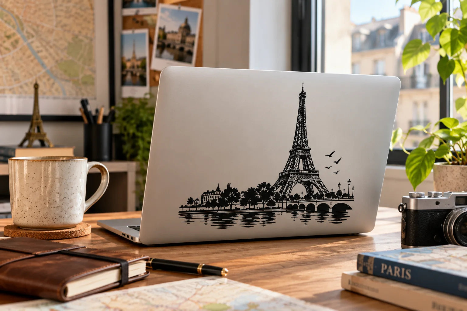 Illustrative Famous Landmark Decals vinyl application in a realistic separate close-up lifestyle scene.