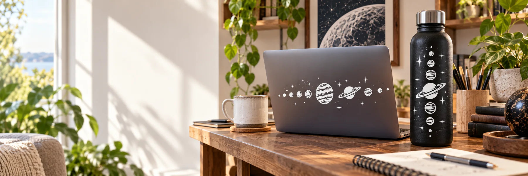 Illustrative Planets and Stars Decals vinyl application in a realistic panoramic lifestyle scene.