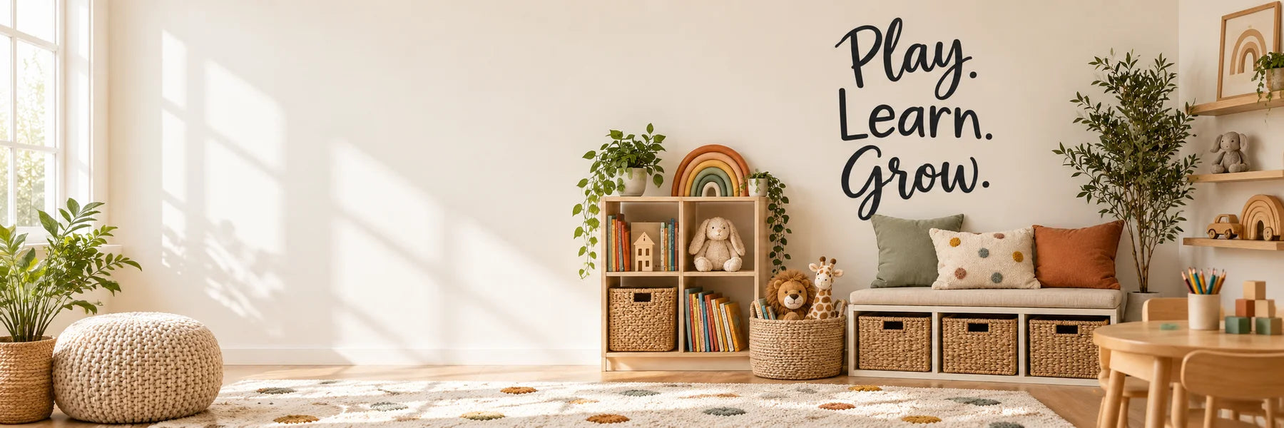 Illustrative Playroom Quote Decals vinyl application in a realistic panoramic lifestyle scene.