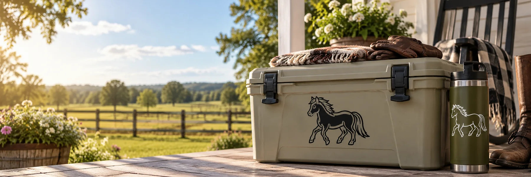 Illustrative Pony Decals vinyl application in a realistic panoramic lifestyle scene.