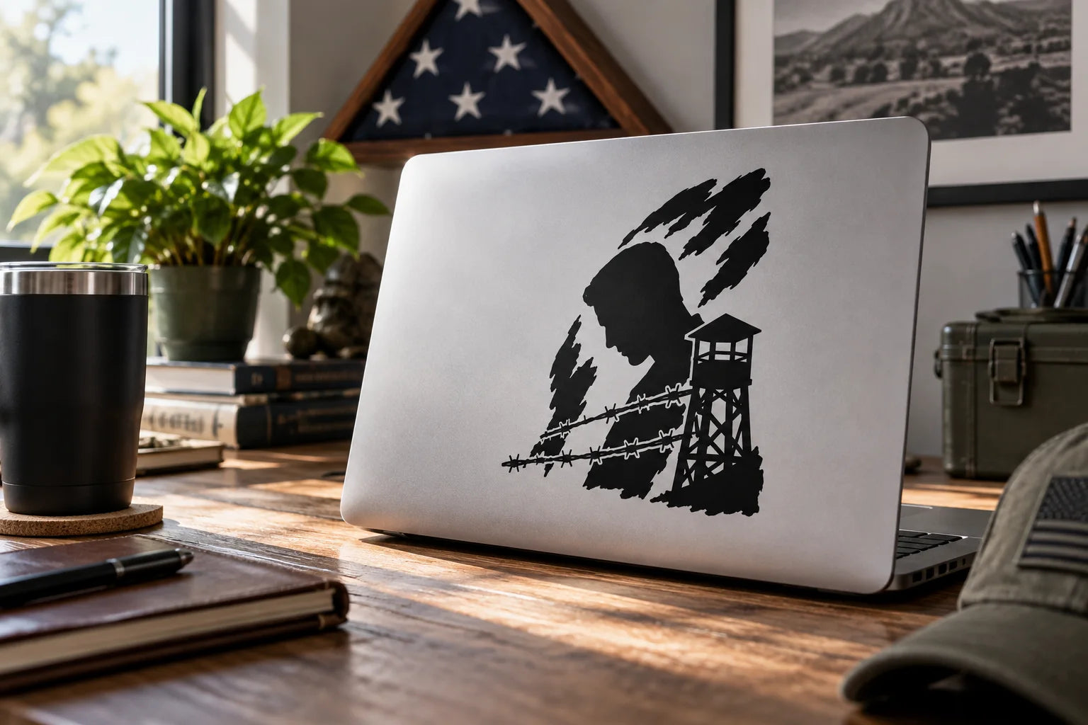 Illustrative POW Decals vinyl application in a realistic separate close-up lifestyle scene.