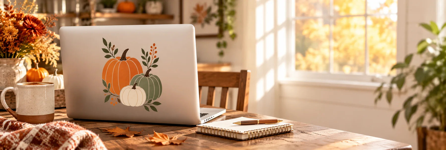 Illustrative Pumpkin Decals vinyl application in a realistic panoramic lifestyle scene.