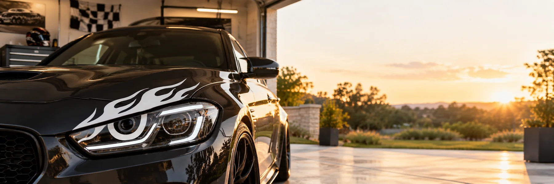 Illustrative Race Light Decals vinyl application in a realistic panoramic lifestyle scene.