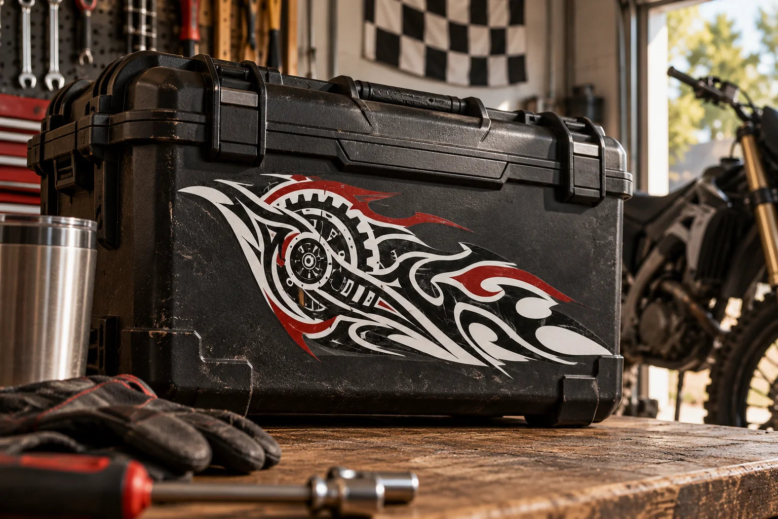 Illustrative Twisted Metal Decals vinyl application in a realistic separate close-up lifestyle scene.