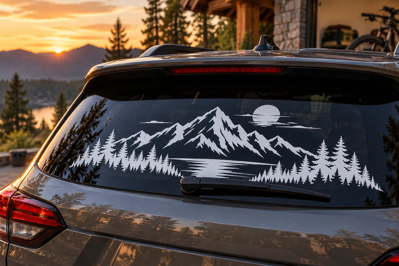 Illustrative Rear Window Graphics vinyl application in a realistic separate close-up lifestyle scene.