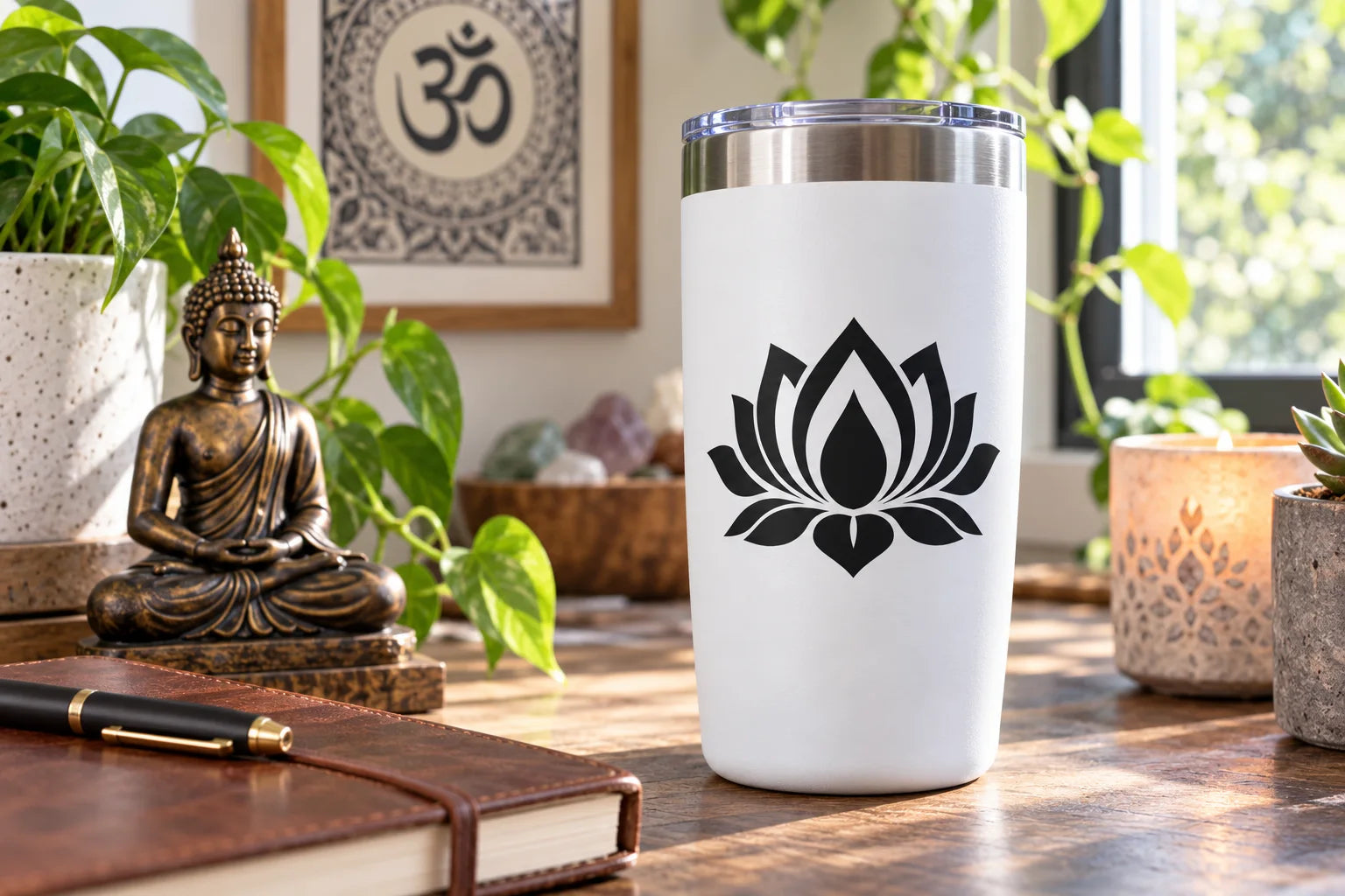 Illustrative Buddhist / Hinduism Decals vinyl application in a realistic separate close-up lifestyle scene.