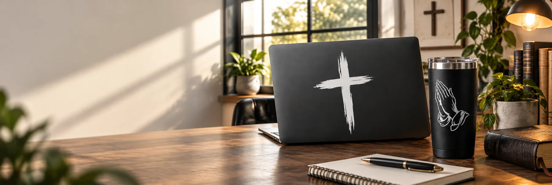 Illustrative Religion Decals vinyl application in a realistic panoramic lifestyle scene.