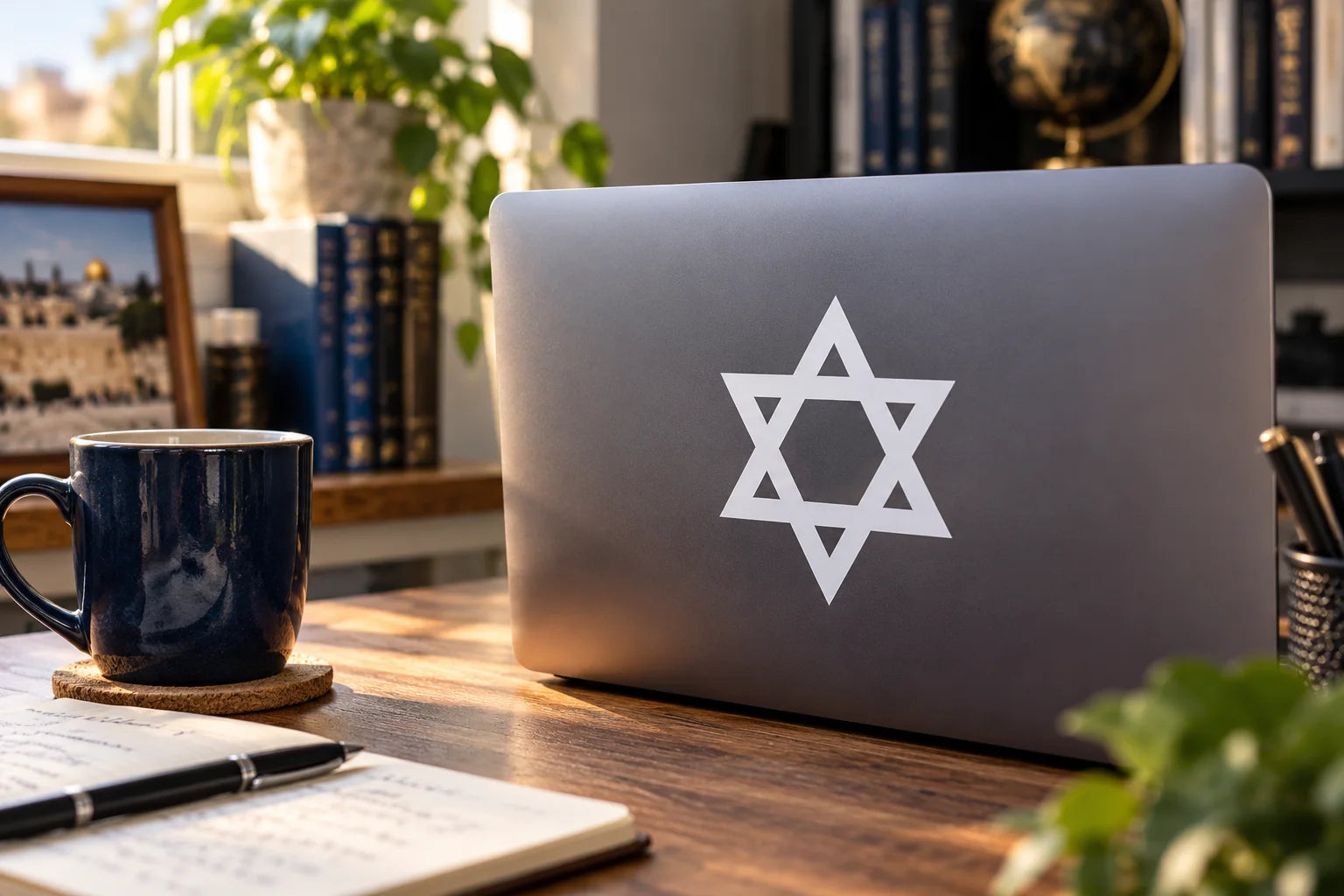 Illustrative Jewish Decals vinyl application in a realistic separate close-up lifestyle scene.