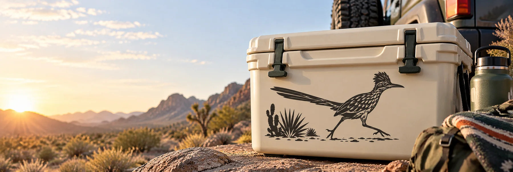 Illustrative Roadrunner Decals vinyl application in a realistic panoramic lifestyle scene.