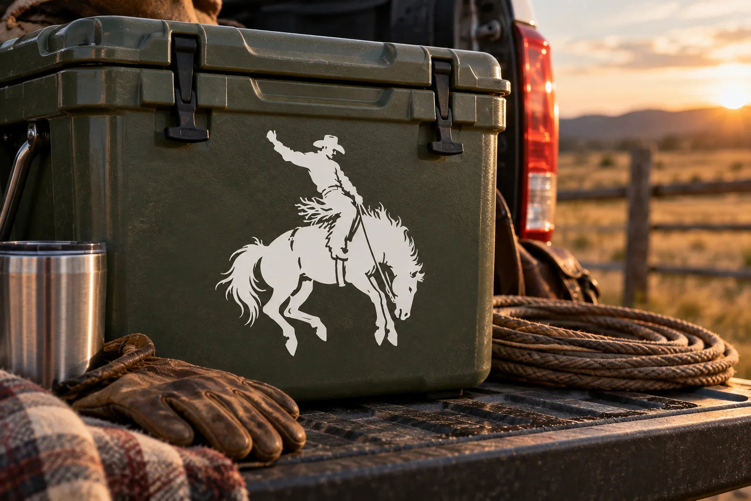 Illustrative Rodeo vinyl application in a realistic separate close-up lifestyle scene.