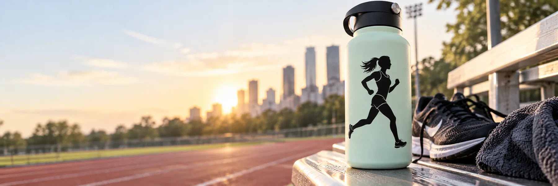 Illustrative Running Decals vinyl application in a realistic panoramic lifestyle scene.