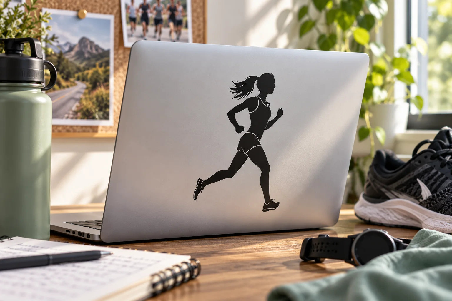 Illustrative Running Decals vinyl application in a realistic separate close-up lifestyle scene.