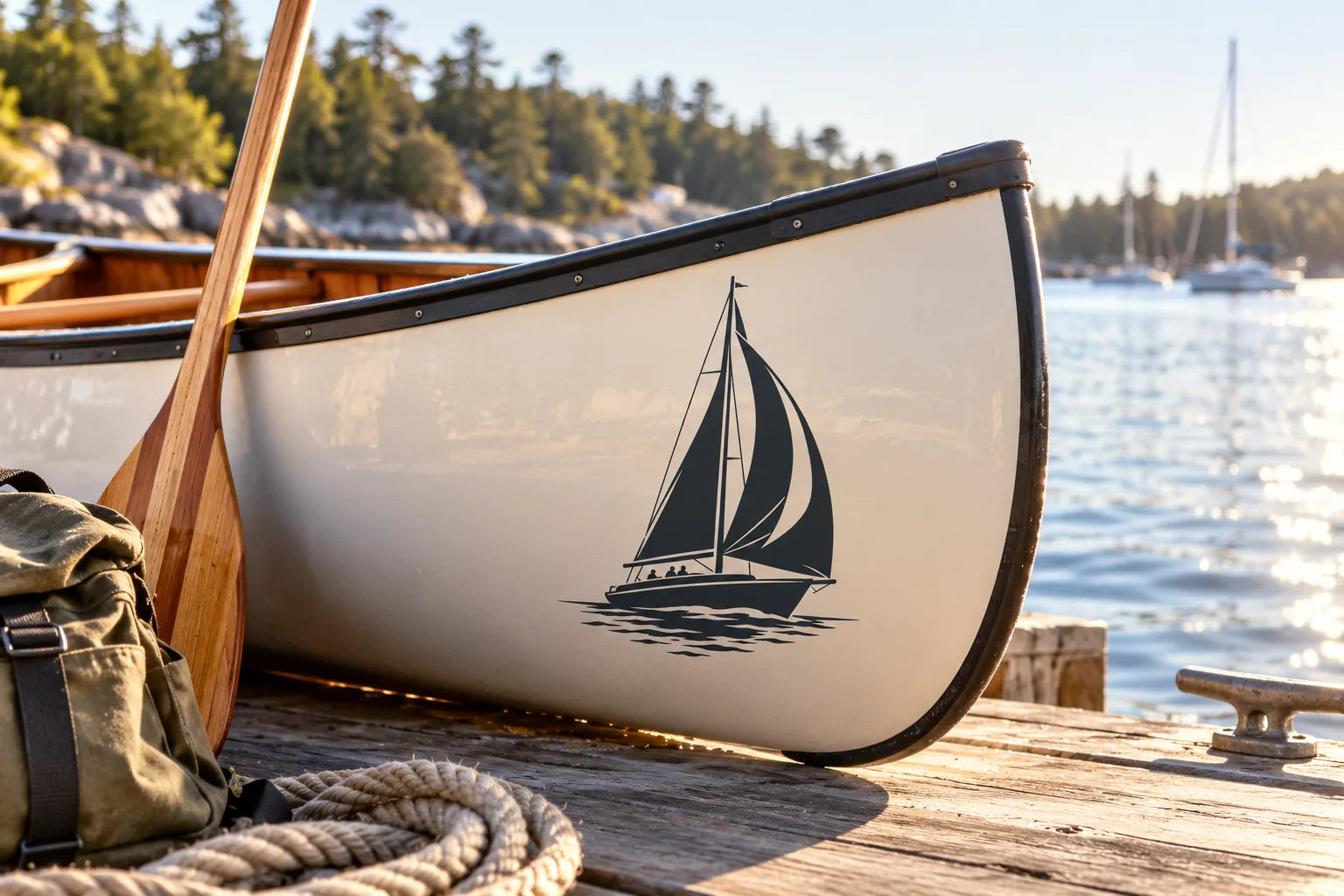 Illustrative Sailboat Decals vinyl application in a realistic separate close-up lifestyle scene.