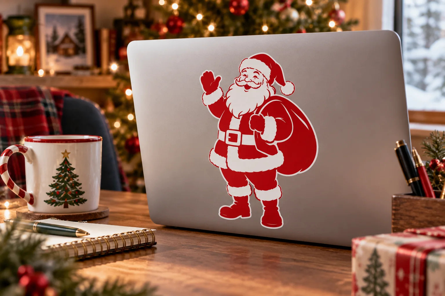 Illustrative Santa Decals vinyl application in a realistic separate close-up lifestyle scene.