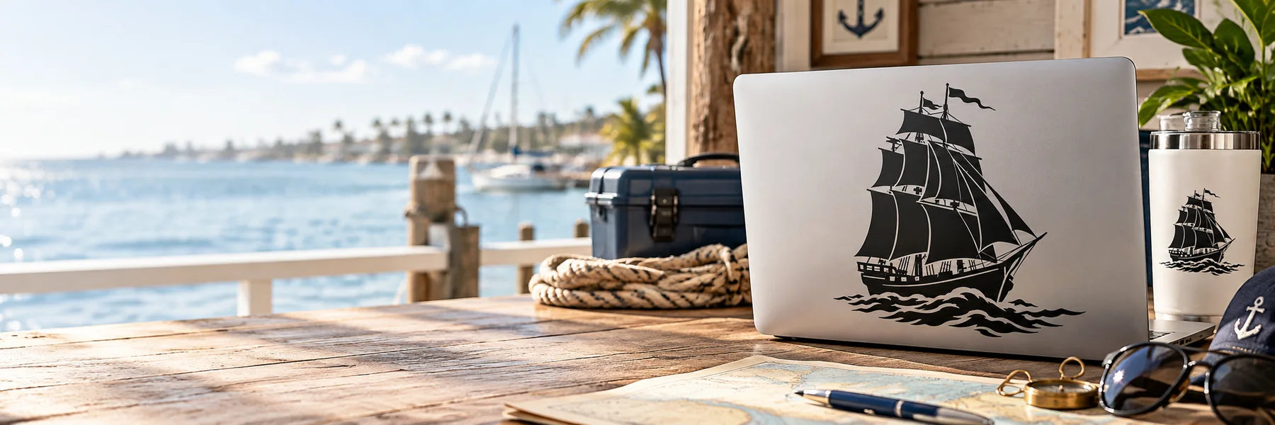 Illustrative Ship Decals vinyl application in a realistic panoramic lifestyle scene.