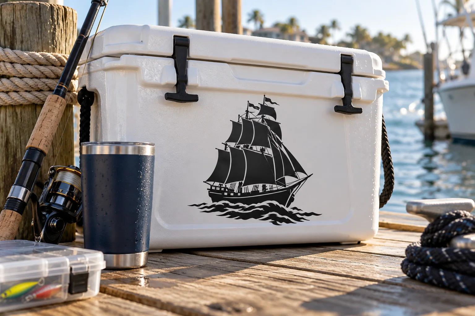 Illustrative Ship Decals vinyl application in a realistic separate close-up lifestyle scene.