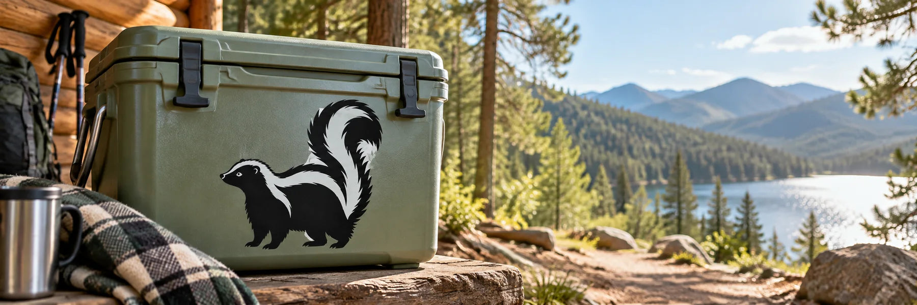 Illustrative Skunk Decals vinyl application in a realistic panoramic lifestyle scene.