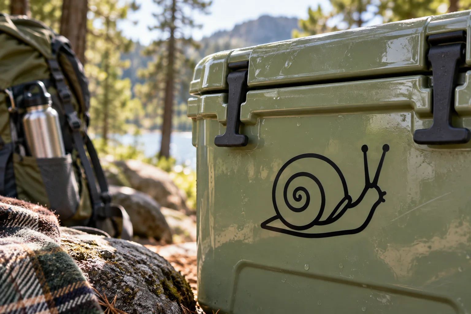 Illustrative Snail Decals vinyl application in a realistic separate close-up lifestyle scene.