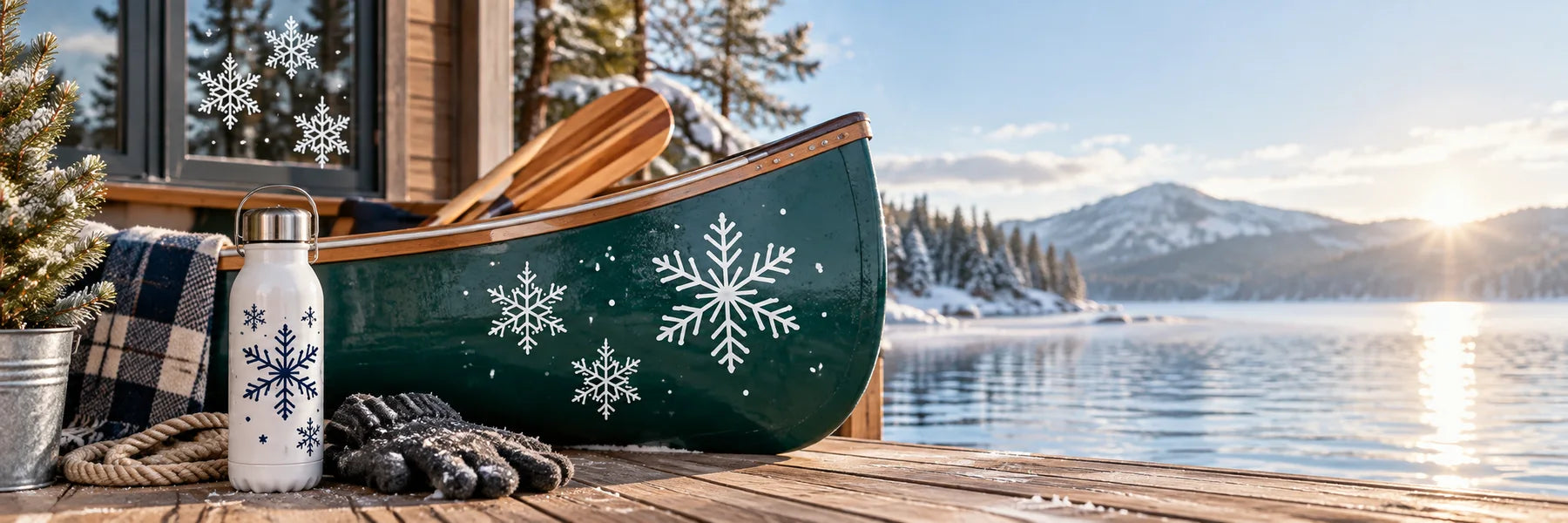 Illustrative Snowflake Decals vinyl application in a realistic panoramic lifestyle scene.