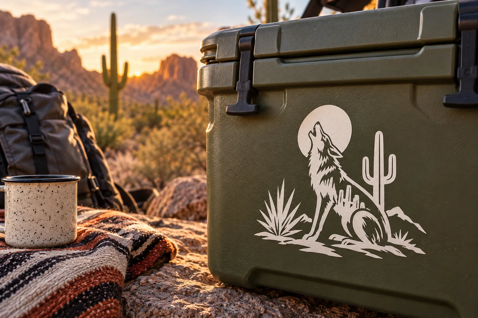 Illustrative Southwestern Animals vinyl application in a realistic separate close-up lifestyle scene.