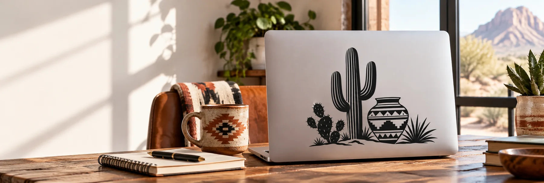 Illustrative Southwestern Items vinyl application in a realistic panoramic lifestyle scene.