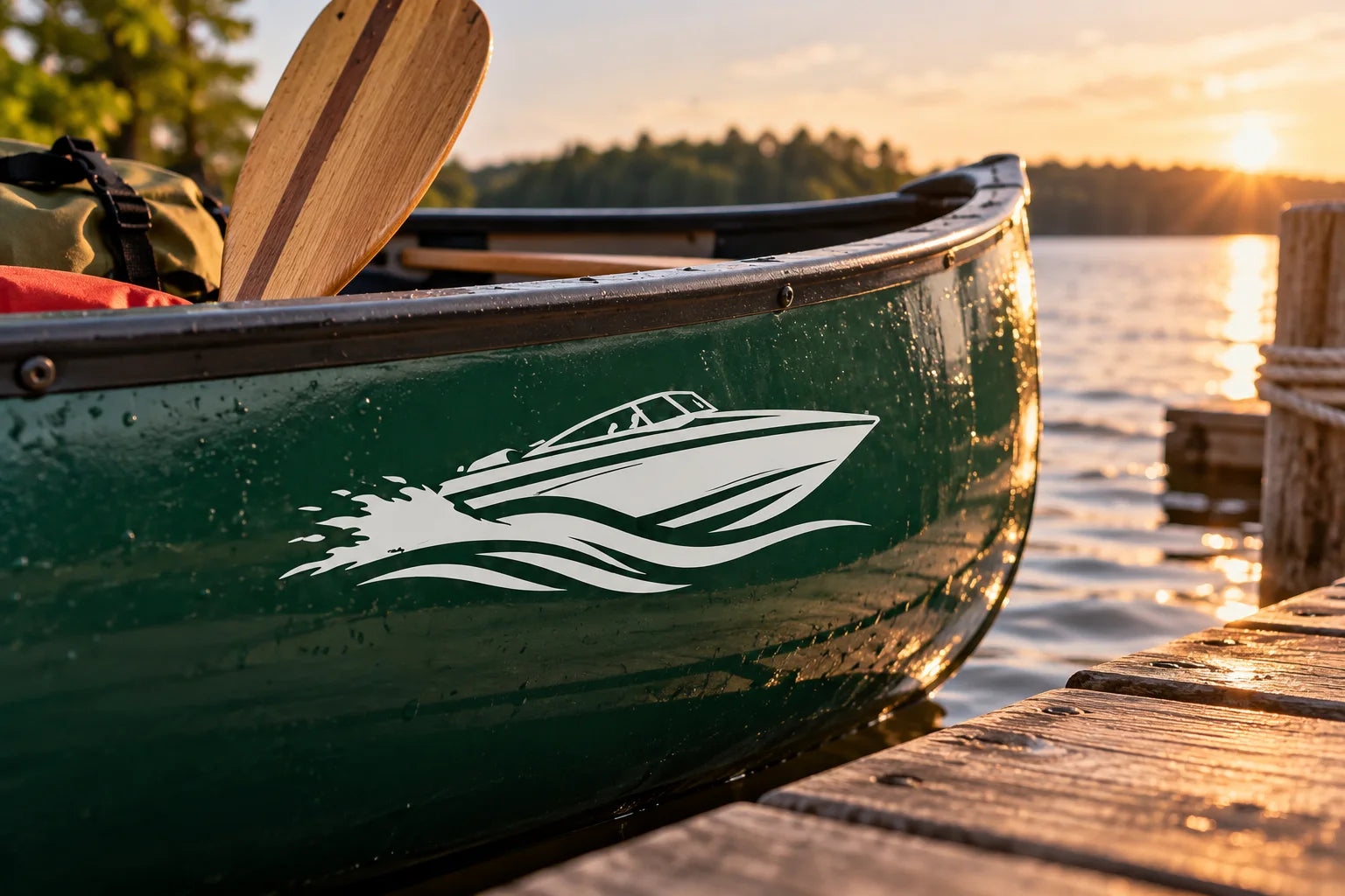 Illustrative Speed Boat Decals vinyl application in a realistic separate close-up lifestyle scene.