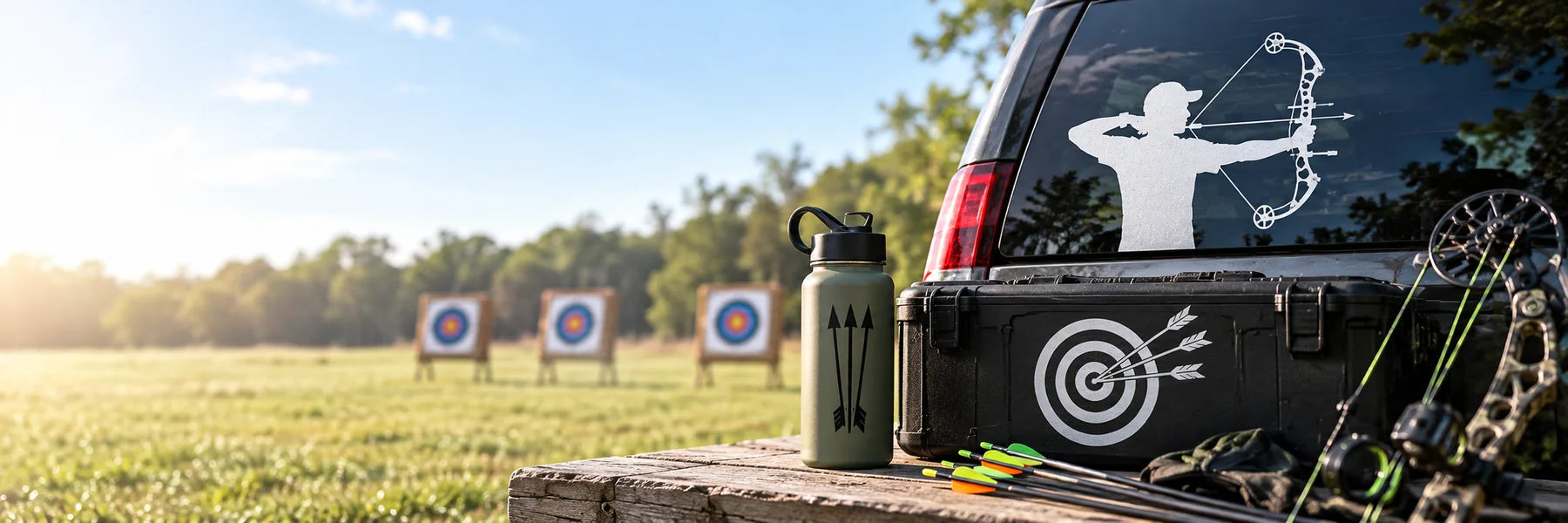 Illustrative Archery Decals vinyl application in a realistic panoramic lifestyle scene.